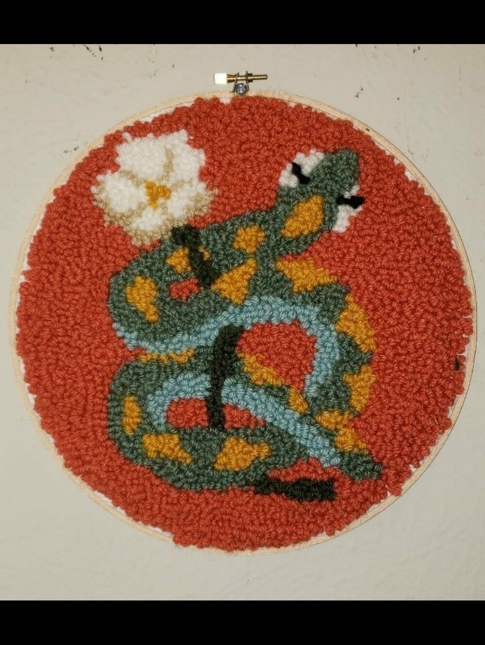 Punch Needle Snake & Flower Wall DecorHandcrafted